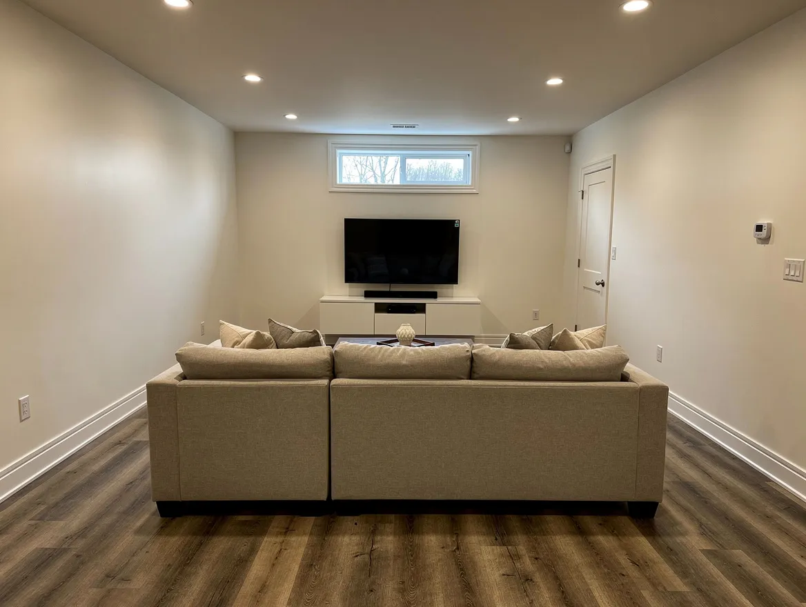 Open-Concept Basement Development — pre-rendered mockup